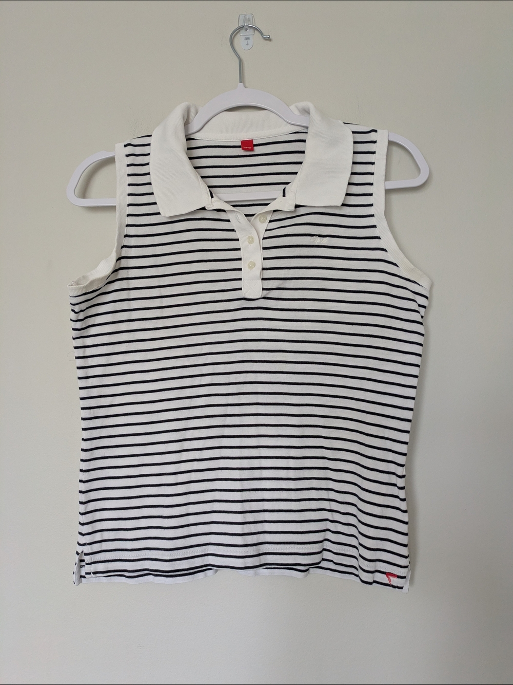 Esprit Striped Sleeveless Polo Top in White and Black Sz S